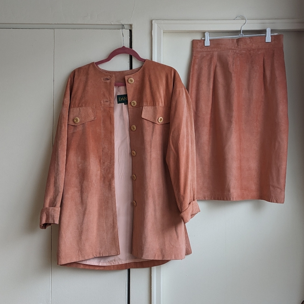 Vintage Danier Matching Oversized Leather Jacket and Skirt Set